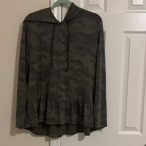 Jane and Delancey Camouflage Hoodie with Ruffle Hem